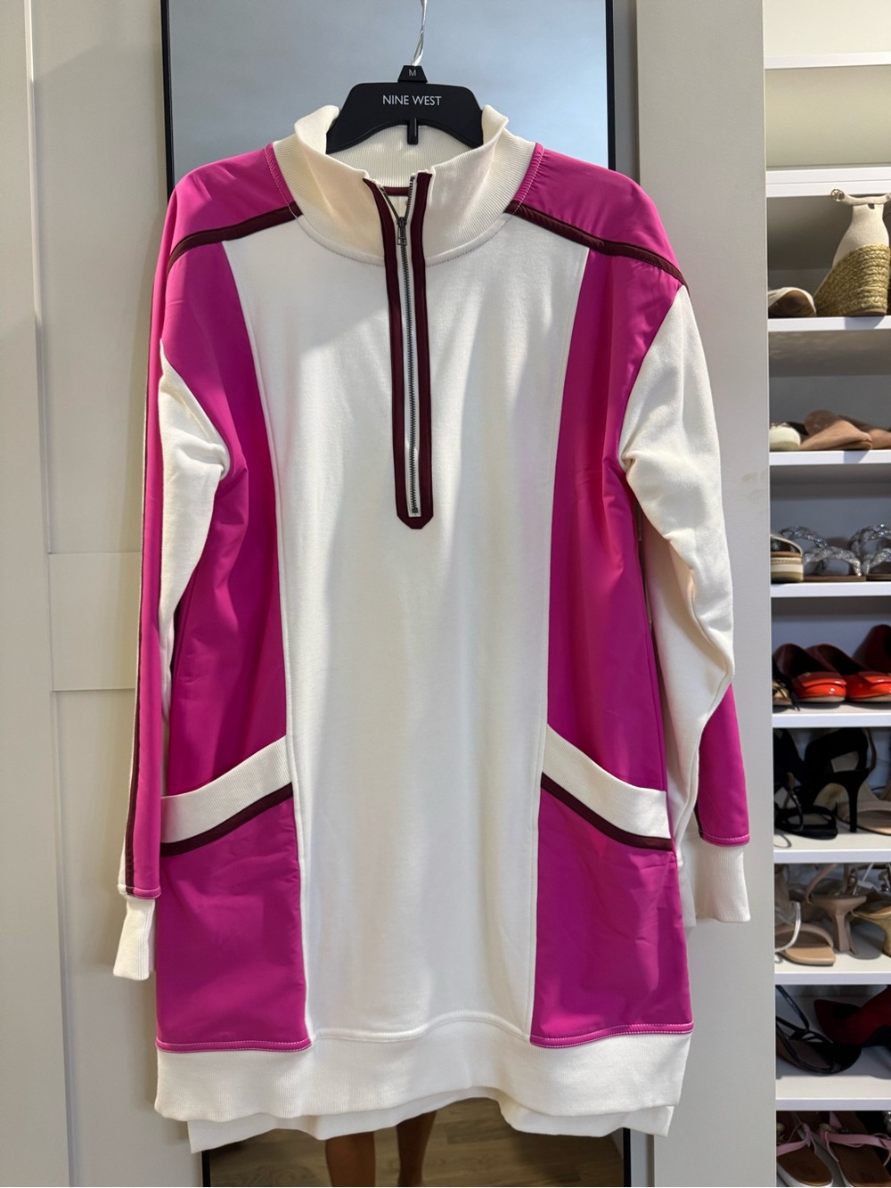 Anthropologie White & Fuchsia Colorblock Mini Dress